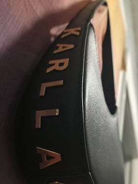 Karl Lagerfeld Black Leather Shoulder Bag with Gold Hardware Lettering